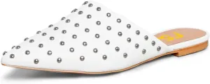 FSJ Women Pointed Toe Flats Mules Sandals Studded Backless Slip On Romantic Comfortable Slippers Casual Travel Date Party Slides Loafer Shoes Size 4-15 US