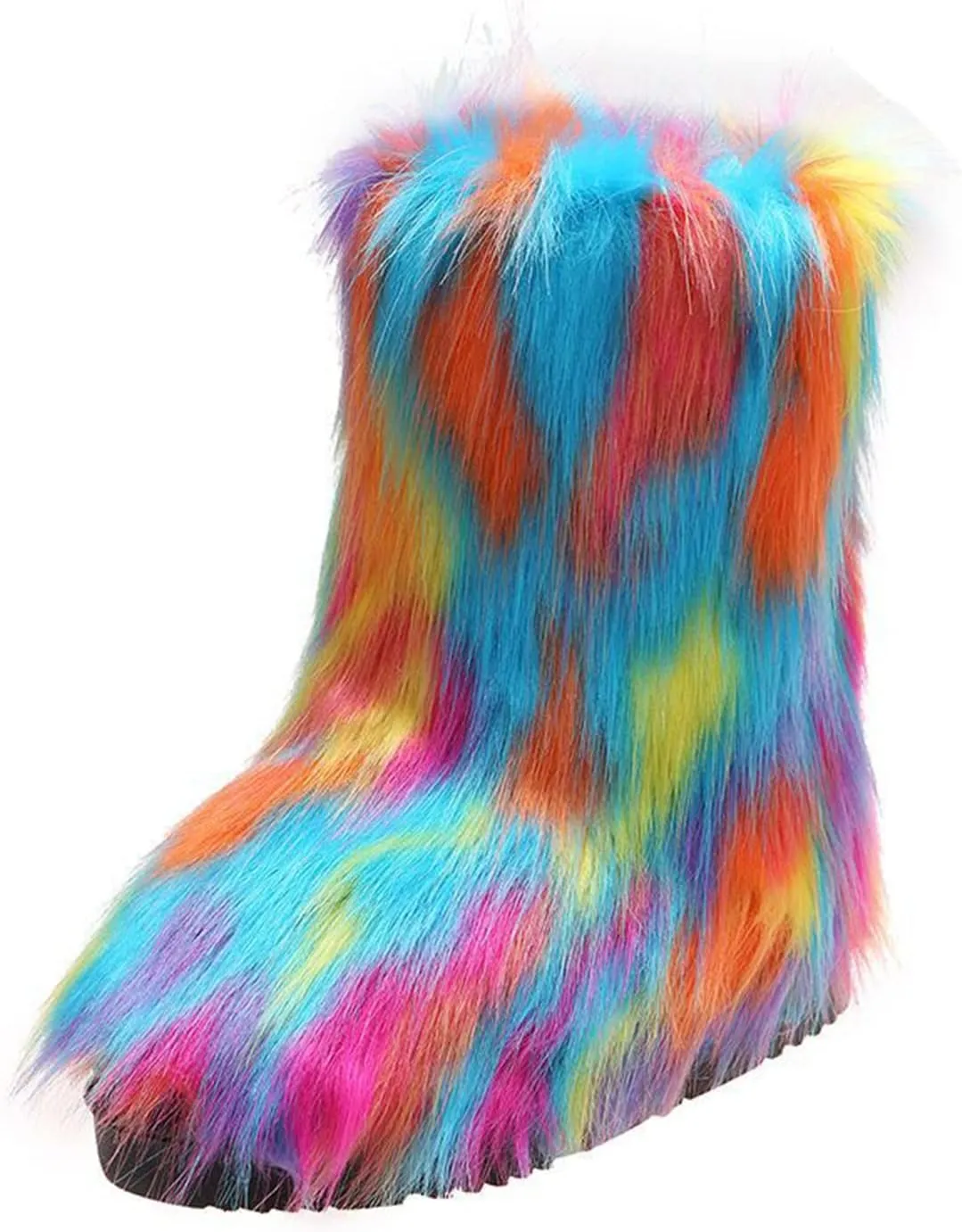 FUNCOS Women's Faux Fur Boots Mid-Calf Fuzzy Fluffy Winter Boots Rave Carnival Costume