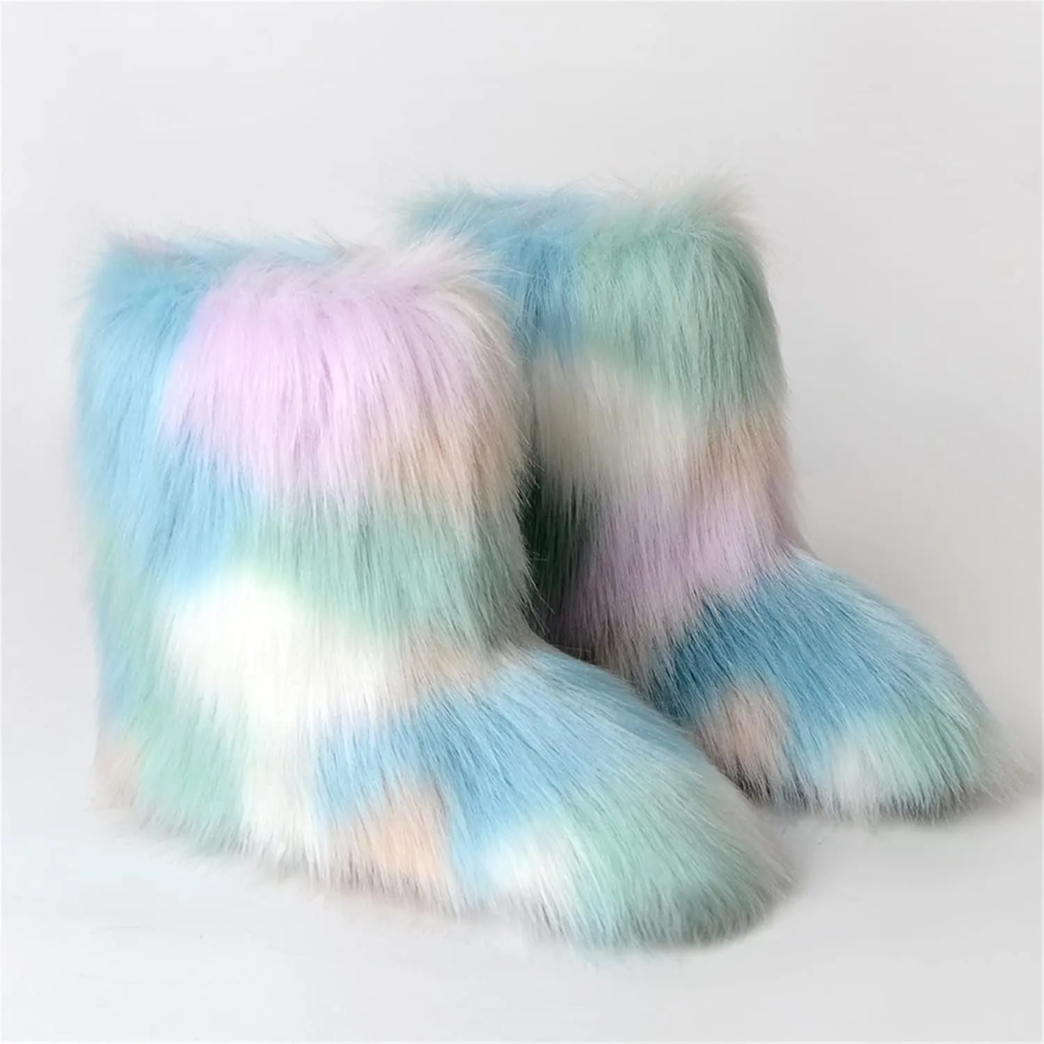 FUNCOS Women's Faux Fur Boots Mid-Calf Winter Furry Fuzzy Rave Boots Cosplay Costume