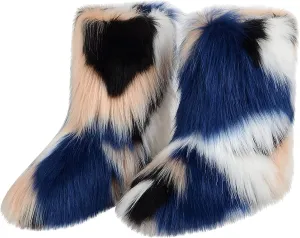 FUNCOS Women's Faux Fur Boots Mid-Calf Winter Furry Fuzzy Rave Boots Cosplay Costume