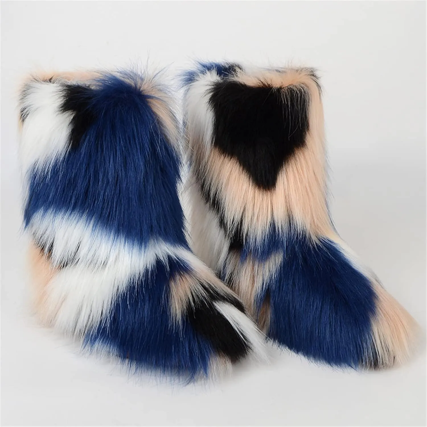 FUNCOS Women's Faux Fur Boots Mid-Calf Winter Furry Fuzzy Rave Boots Cosplay Costume