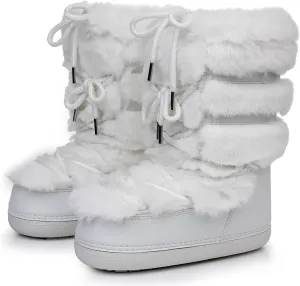 Furry Faux Fur Boots for Women - Fuzzy Boots for Women Winter Snow Boots - Fluffy Black White Pink Fur Boots- Lace-up Mid-Calf Water-Resistant Platform Boots
