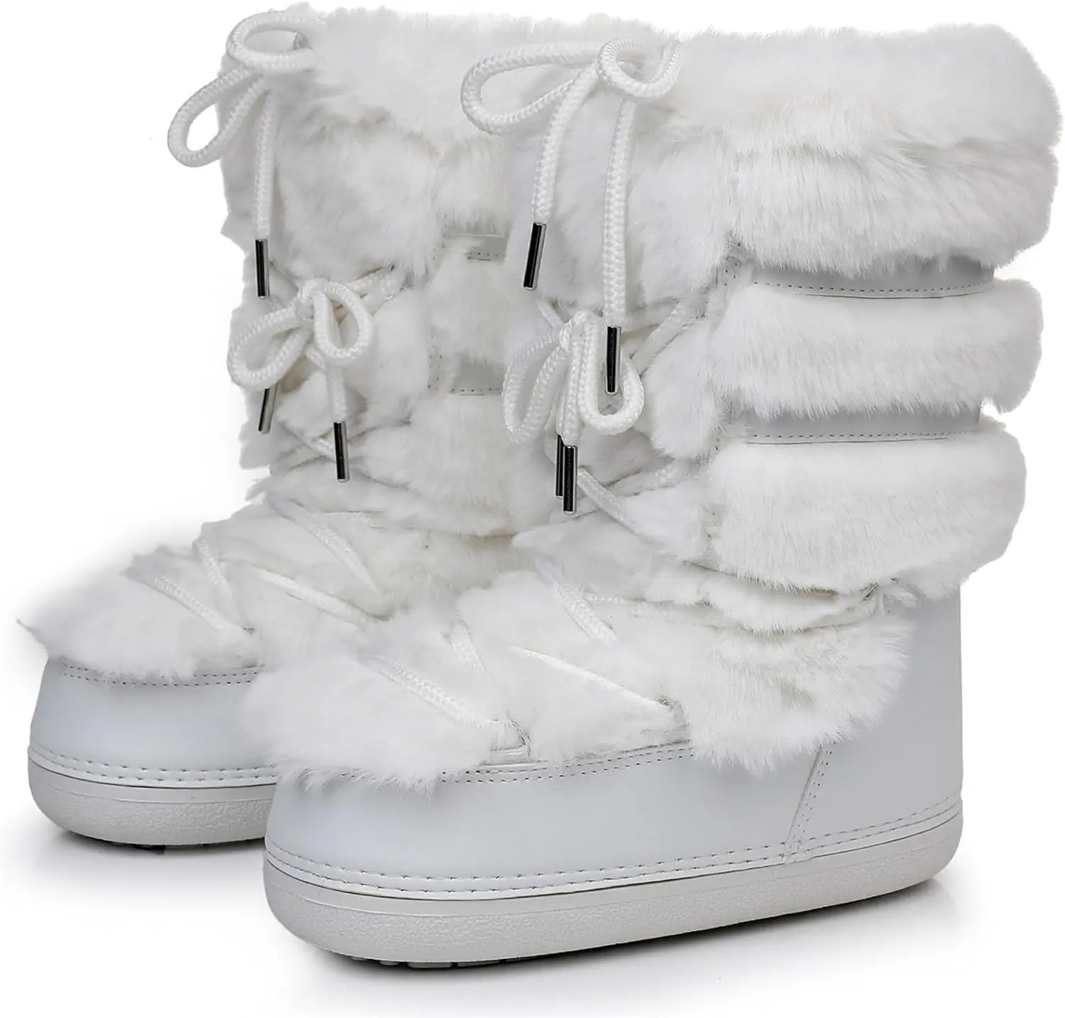 Furry Faux Fur Boots for Women - Fuzzy Boots for Women Winter Snow Boots - Fluffy Black White Pink Fur Boots- Lace-up Mid-Calf Water-Resistant Platform Boots