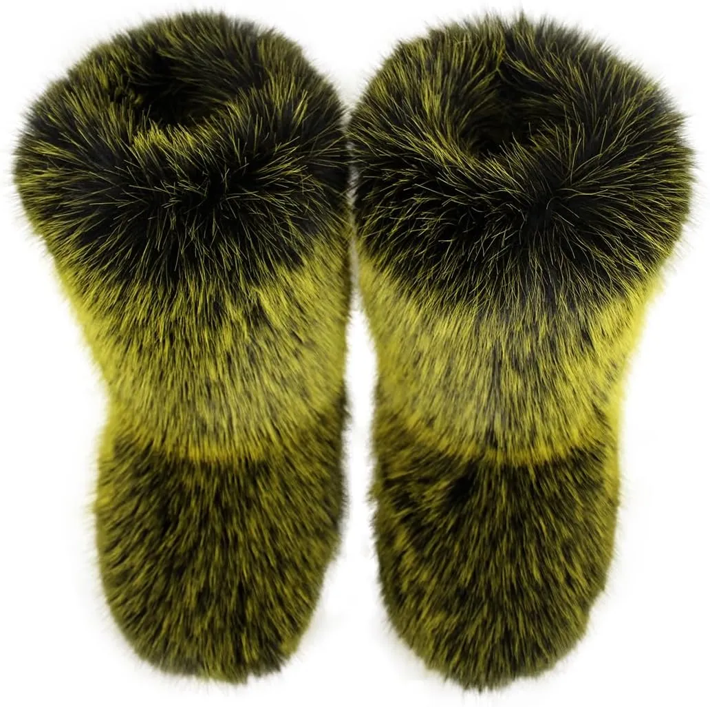 Furry Faux Fur Boots Women's Winter Shoes Woman Fluffy Warm Snow Boots Mid-Calf Comfortable Outdoor Flat