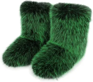 Furry Faux Fur Boots Women's Winter Shoes Woman Fluffy Warm Snow Boots Mid-Calf Comfortable Outdoor Flat