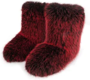 Furry Faux Fur Boots Women's Winter Shoes Woman Fluffy Warm Snow Boots Mid-Calf Comfortable Outdoor Flat