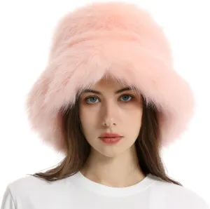 Fuzzy Bucket Hat Y2k Fashion Warm Winter Hat Fluffy Furry Plush Faux Fur Hats Fishing Hat Bucket Hats for Women 2024