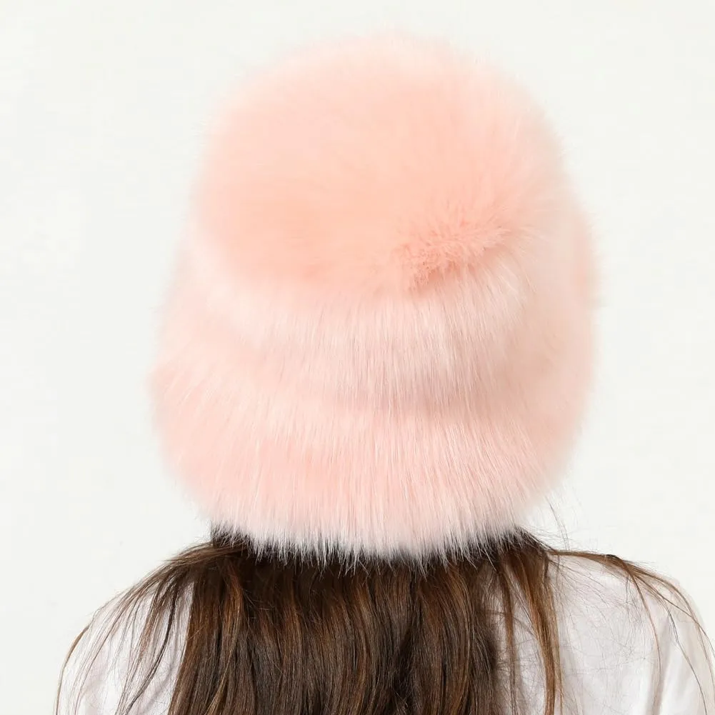 Fuzzy Bucket Hat Y2k Fashion Warm Winter Hat Fluffy Furry Plush Faux Fur Hats Fishing Hat Bucket Hats for Women 2024