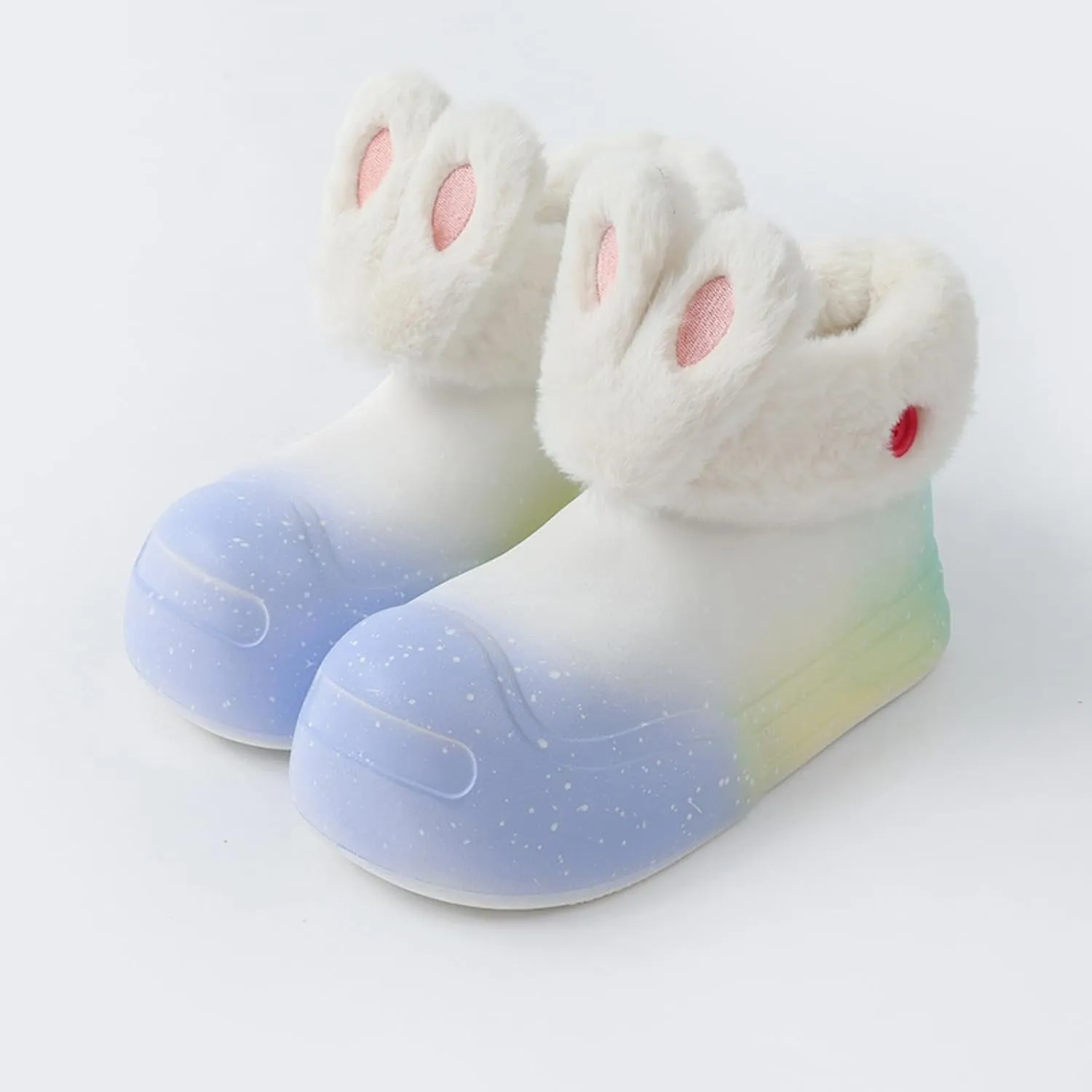 Fuzzy Parent-Child Slippers Furry Ankle Boots Cute Rabbit Ears Decor Soft Cozy Warm Waterproof EVA Sole Outdoor Fluffy Slippers Gift for Christmas
