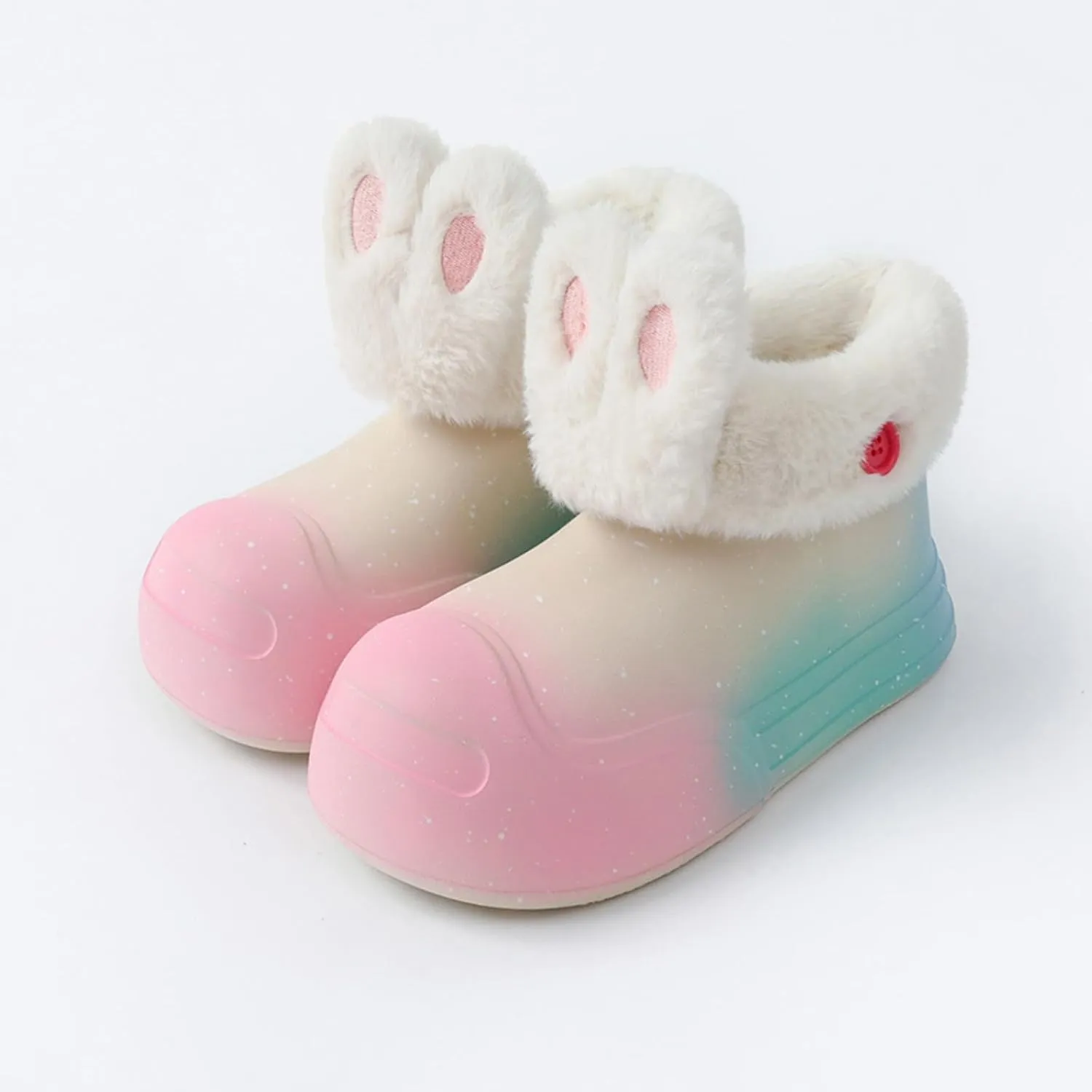 Fuzzy Parent-Child Slippers Furry Ankle Boots Cute Rabbit Ears Decor Soft Cozy Warm Waterproof EVA Sole Outdoor Fluffy Slippers Gift for Christmas