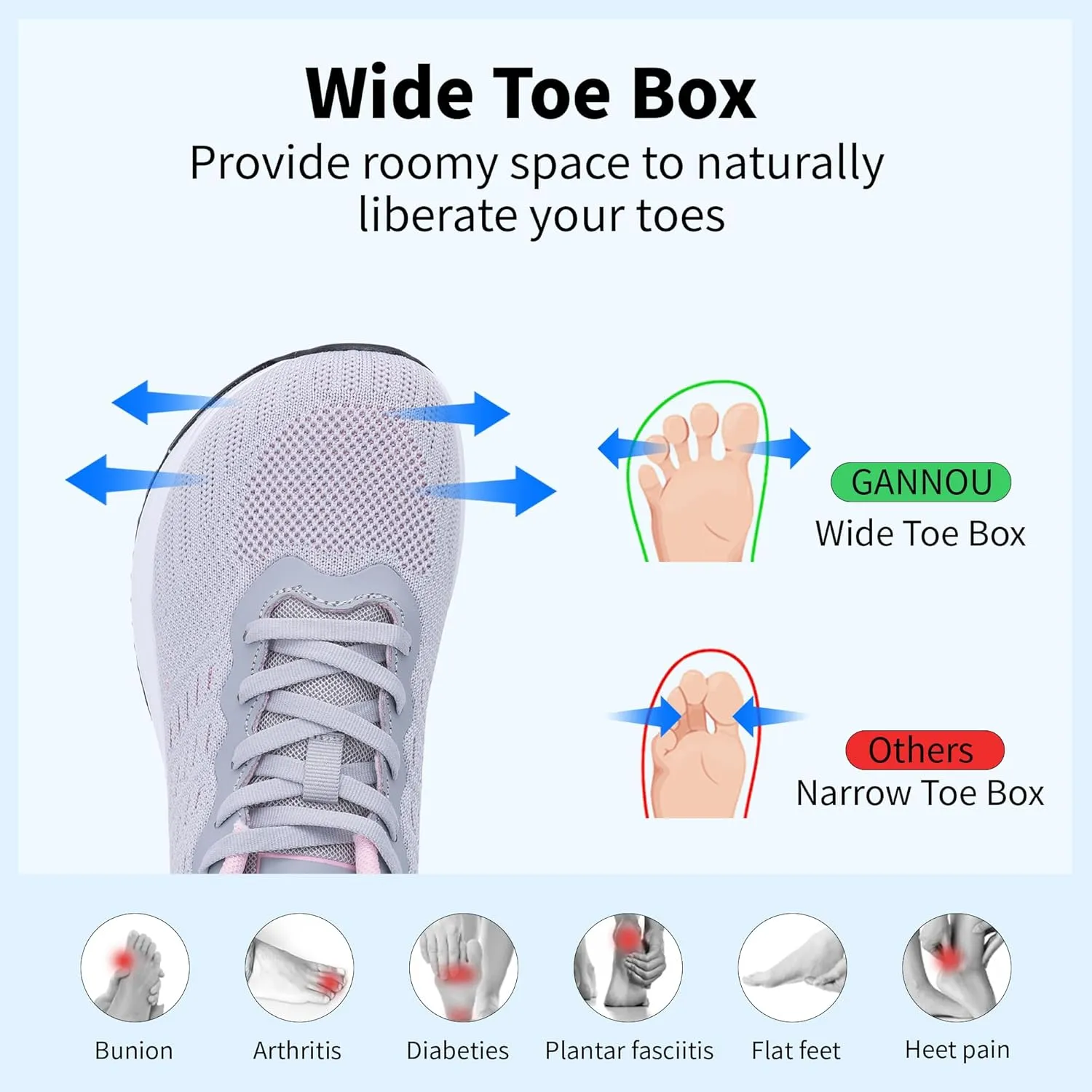 GANNOU Wide Toe Box Shoes Women Running Sneakers Wide Width Air Walking Tennis Shoes for Gym Workout Fitness