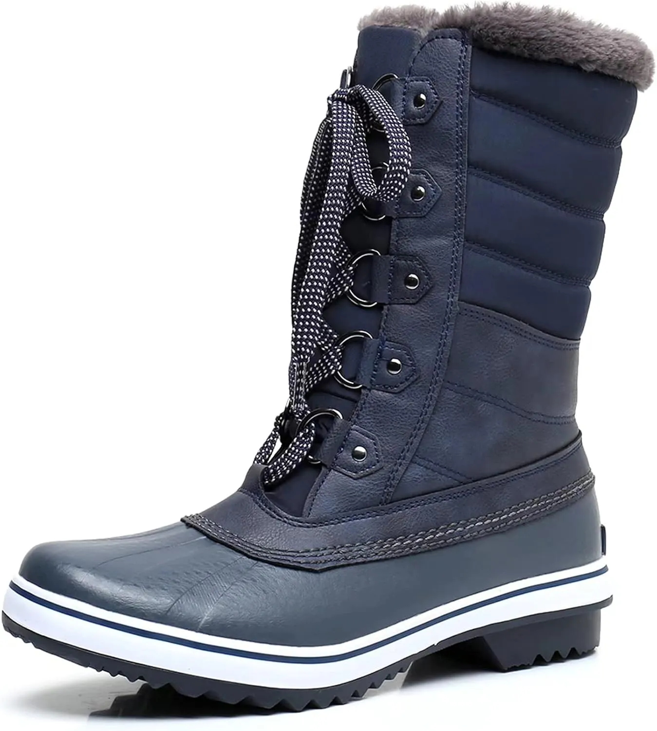 GAWBAW Women's Mid-Calf Waterproof Winter Snow Boots - Warm Faux Fur Lined Duck Boots Cold Weather Lace Up Fashion Boots
