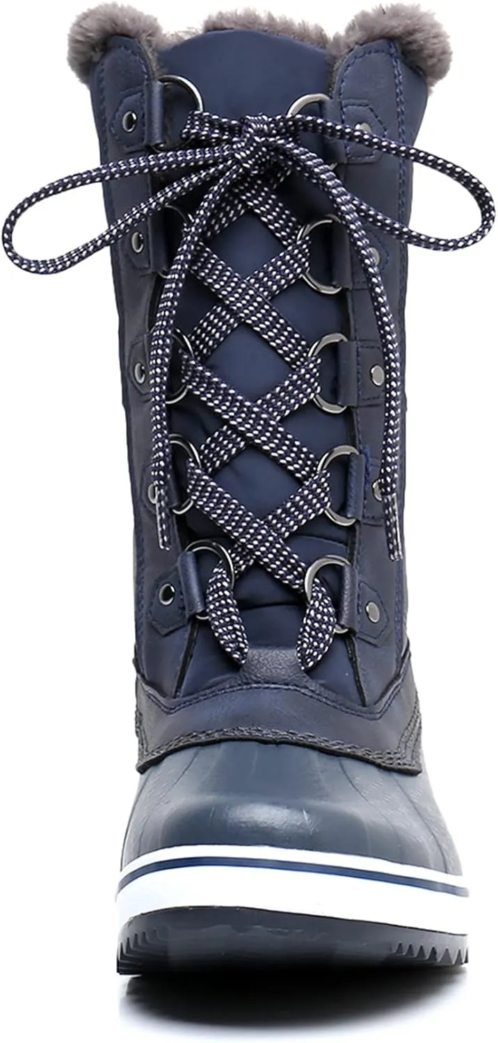 GAWBAW Women's Mid-Calf Waterproof Winter Snow Boots - Warm Faux Fur Lined Duck Boots Cold Weather Lace Up Fashion Boots