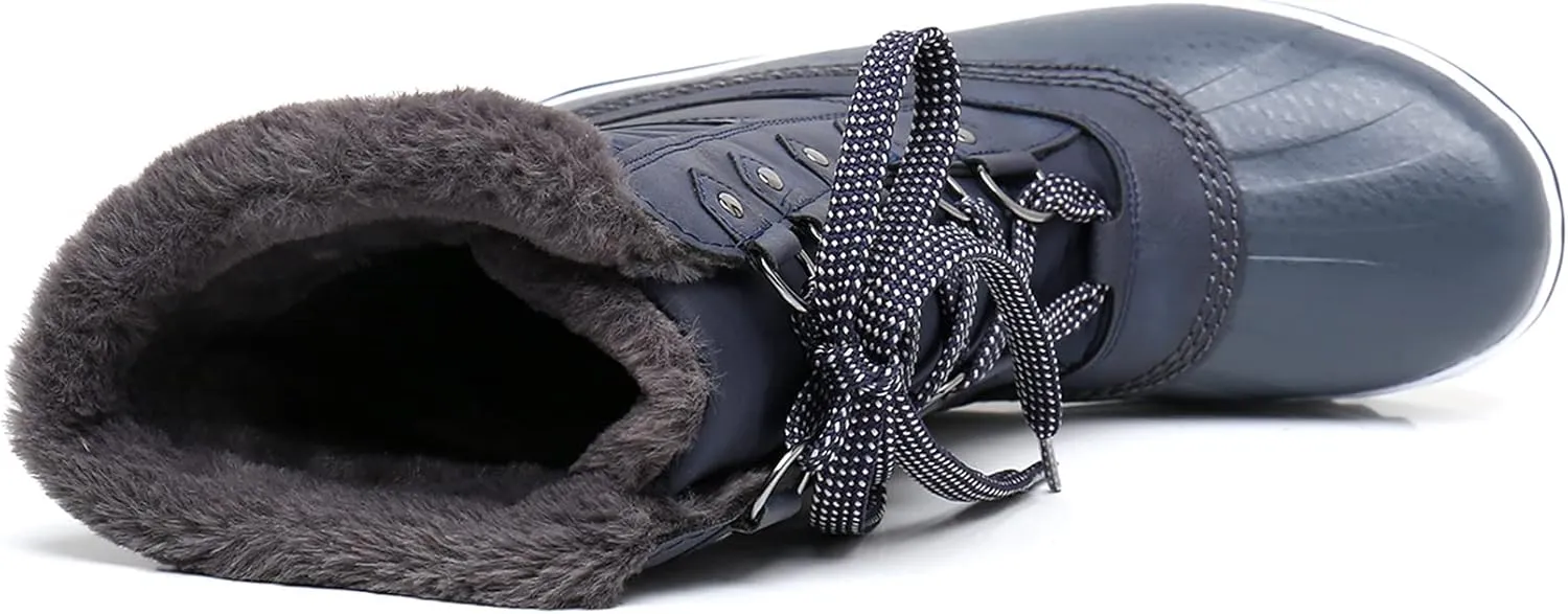 GAWBAW Women's Mid-Calf Waterproof Winter Snow Boots - Warm Faux Fur Lined Duck Boots Cold Weather Lace Up Fashion Boots
