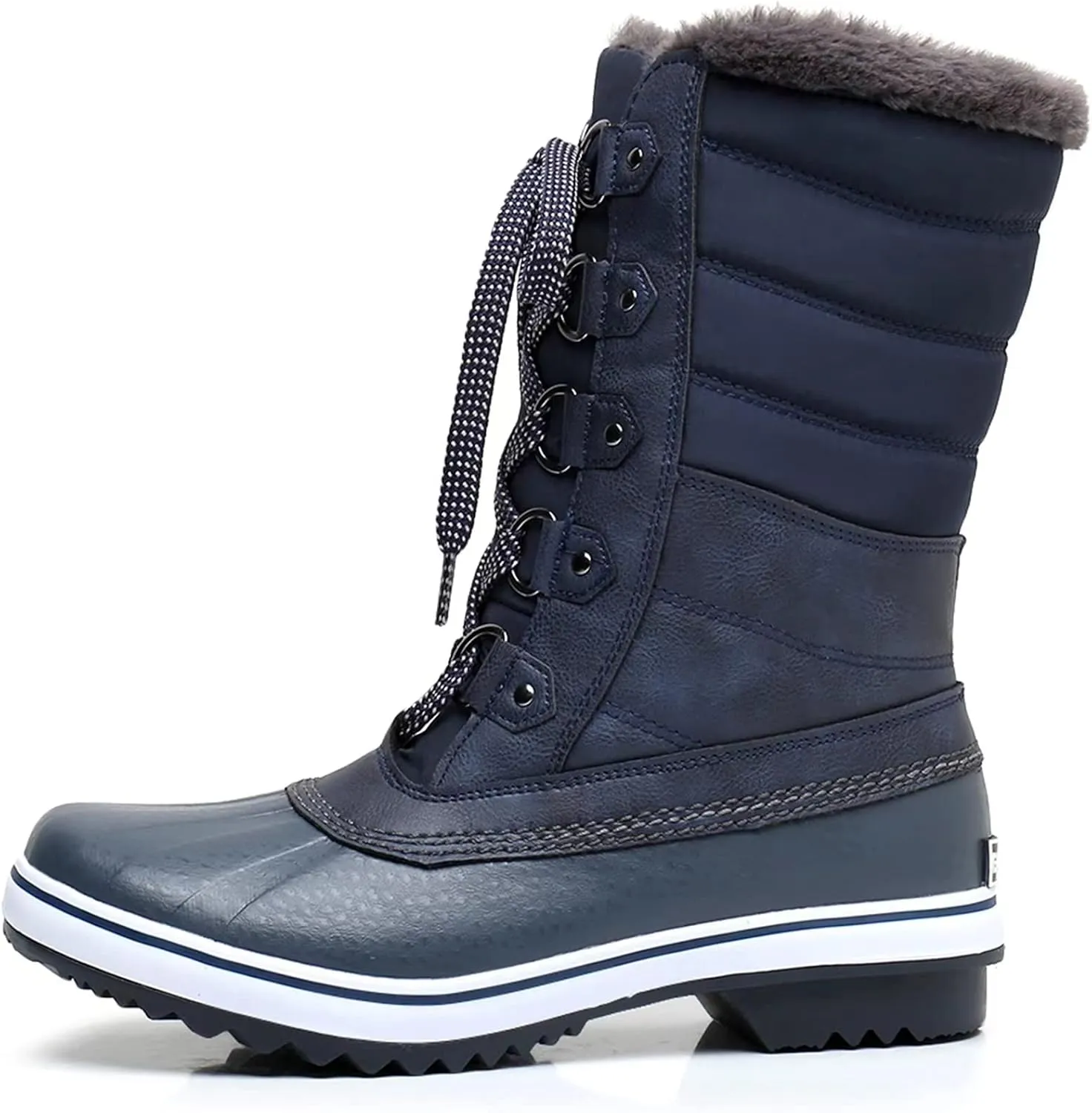 GAWBAW Women's Mid-Calf Waterproof Winter Snow Boots - Warm Faux Fur Lined Duck Boots Cold Weather Lace Up Fashion Boots