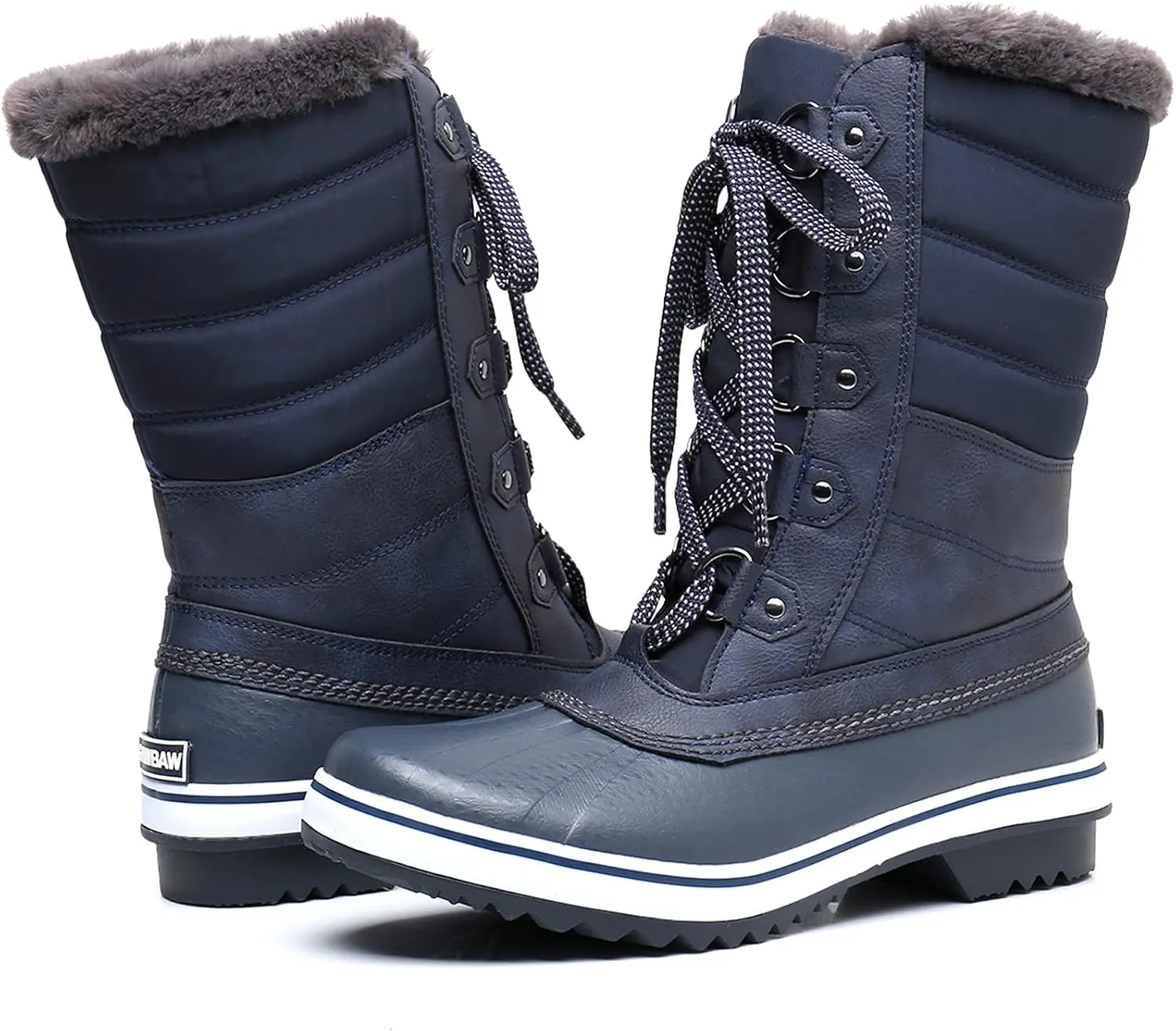 GAWBAW Women's Mid-Calf Waterproof Winter Snow Boots - Warm Faux Fur Lined Duck Boots Cold Weather Lace Up Fashion Boots