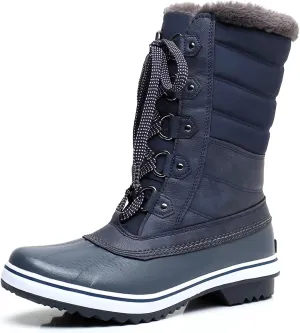GAWBAW Women's Mid-Calf Waterproof Winter Snow Boots - Warm Faux Fur Lined Duck Boots Cold Weather Lace Up Fashion Boots