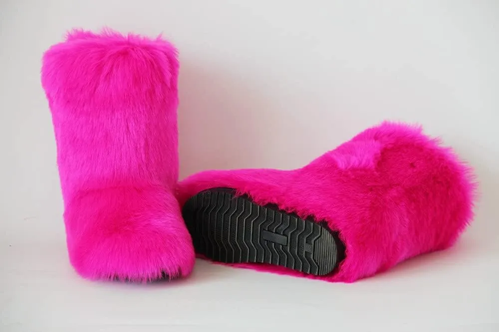 Gegefur Women's Faux fur Boot Furry Fluffy Short Snow Boot Mid-Calf Boots Warm Comfortable Outdoor Flat Shoes