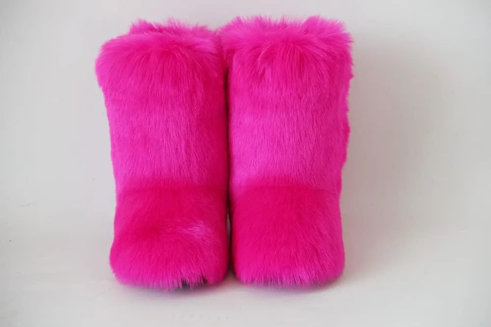 Gegefur Women's Faux fur Boot Furry Fluffy Short Snow Boot Mid-Calf Boots Warm Comfortable Outdoor Flat Shoes
