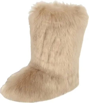 Gegefur Women's Faux fur Boot Furry Fluffy Short Snow Boot Mid-Calf Boots Warm Comfortable Outdoor Flat Shoes