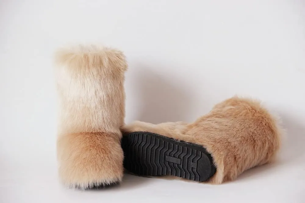 Gegefur Women's Faux fur Boot Furry Fluffy Short Snow Boot Mid-Calf Boots Warm Comfortable Outdoor Flat Shoes