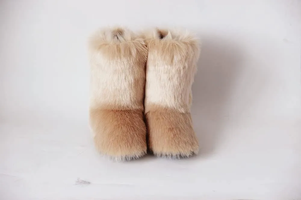 Gegefur Women's Faux fur Boot Furry Fluffy Short Snow Boot Mid-Calf Boots Warm Comfortable Outdoor Flat Shoes