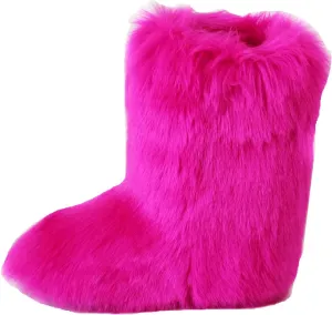 Gegefur Women's Faux fur Boot Furry Fluffy Short Snow Boot Mid-Calf Boots Warm Comfortable Outdoor Flat Shoes