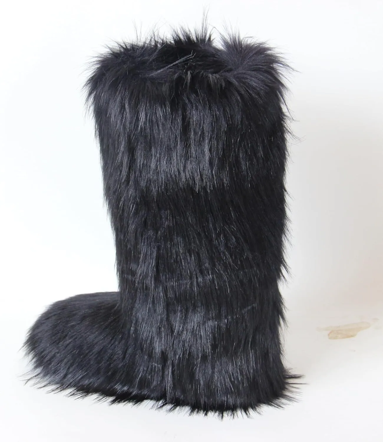 Gegefur Women's Furry Fluffy Boot Faux Fur Long Snow Boot Knee High Boots Warm Comfortable Outdoor Flat Shoes