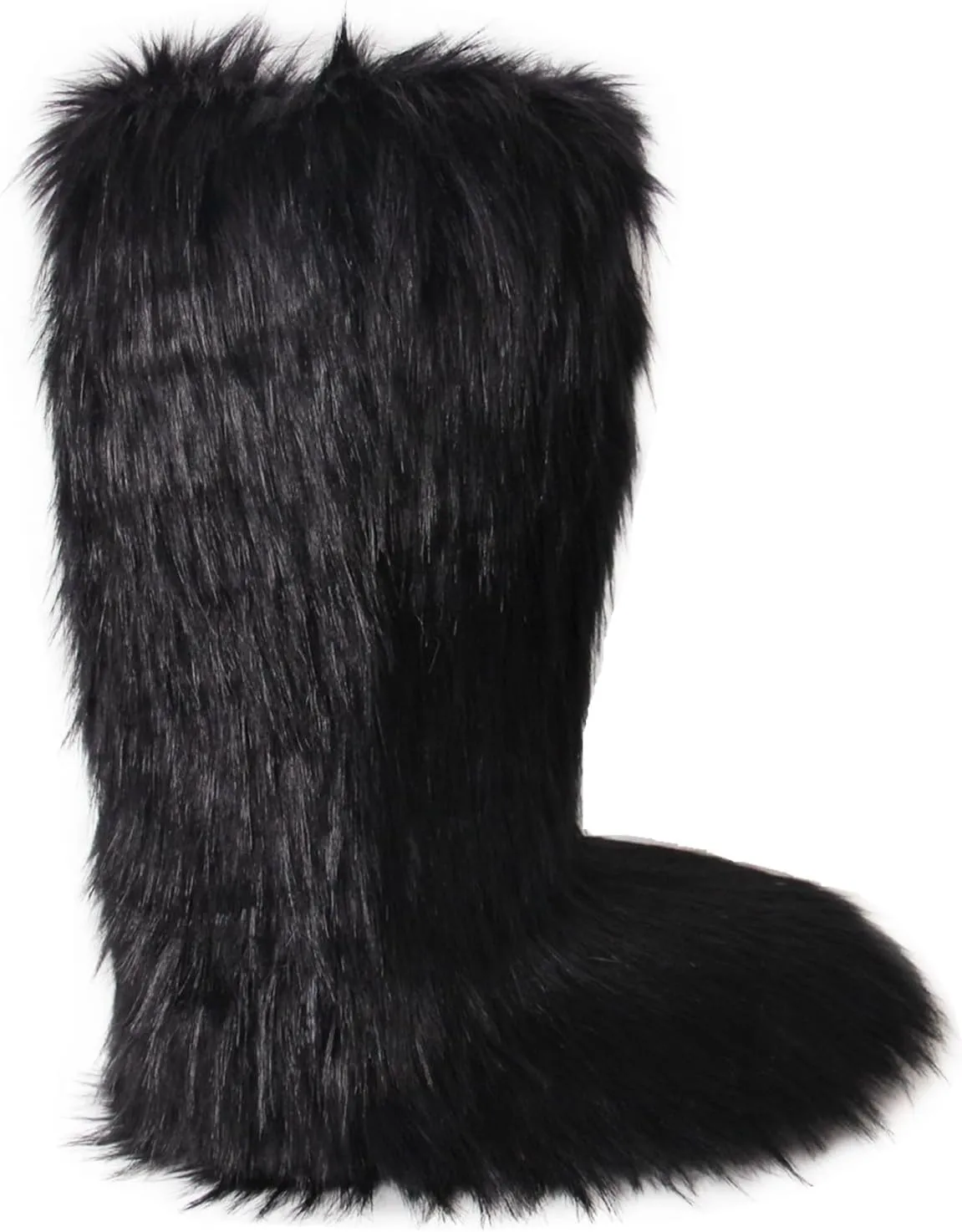 Gegefur Women's Furry Fluffy Boot Faux Fur Long Snow Boot Knee High Boots Warm Comfortable Outdoor Flat Shoes