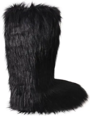 Gegefur Women's Furry Fluffy Boot Faux Fur Long Snow Boot Knee High Boots Warm Comfortable Outdoor Flat Shoes