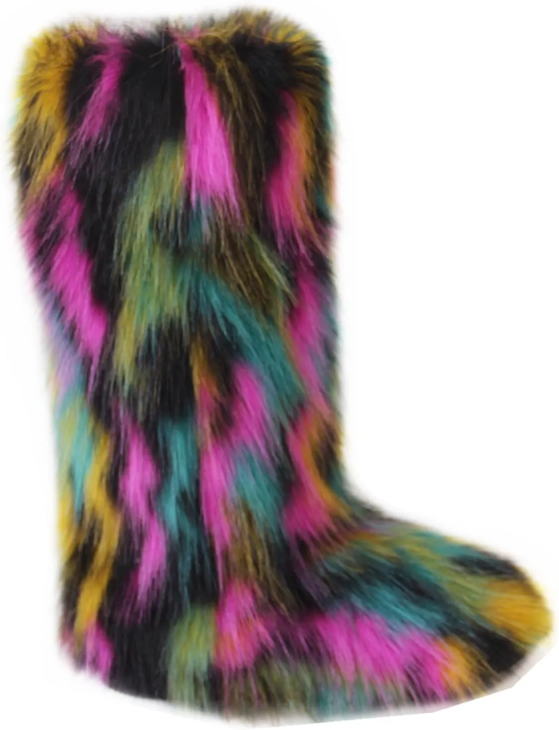 Gegefur Women's Furry Fluffy Boot Faux Fur Long Snow Boot Knee High Boots Warm Comfortable Outdoor Flat Shoes