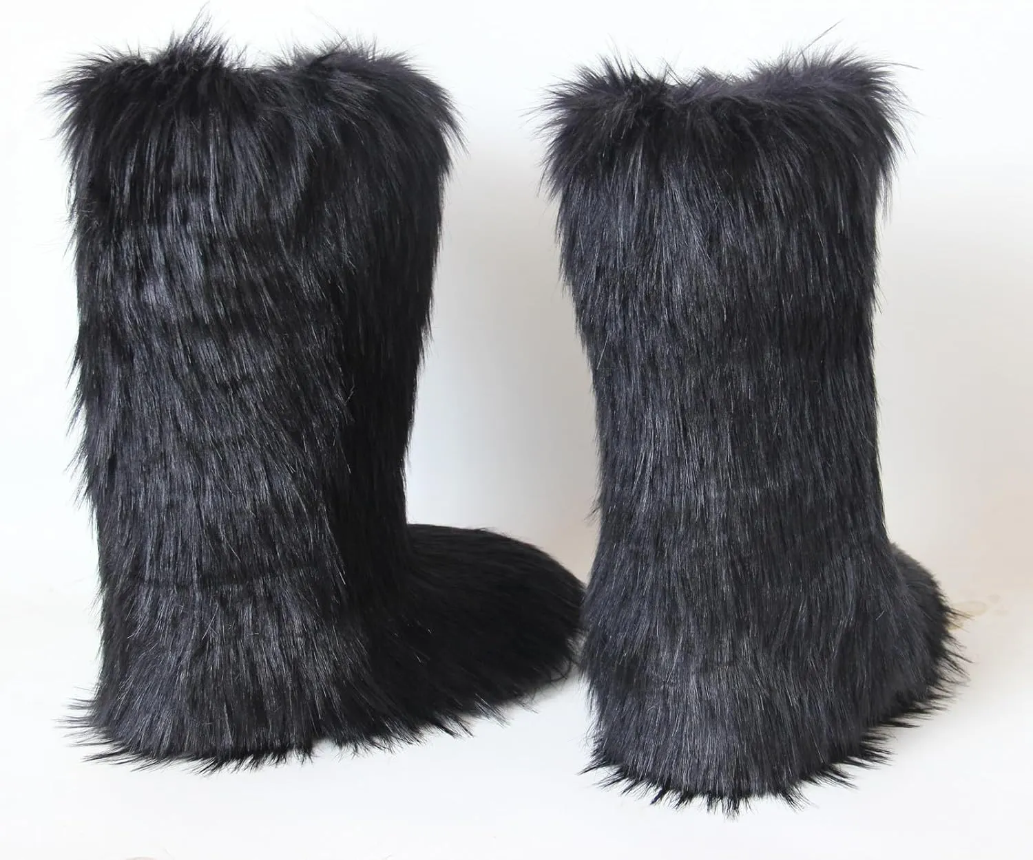 Gegefur Women's Furry Fluffy Boot Faux Fur Long Snow Boot Knee High Boots Warm Comfortable Outdoor Flat Shoes
