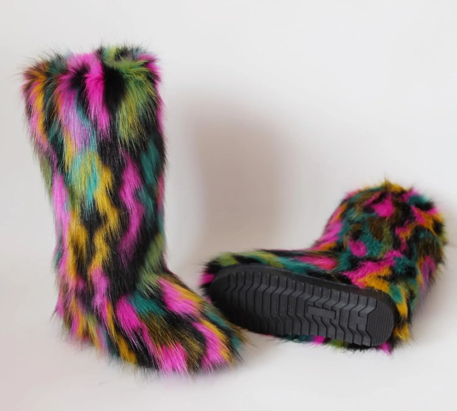 Gegefur Women's Furry Fluffy Boot Faux Fur Long Snow Boot Knee High Boots Warm Comfortable Outdoor Flat Shoes