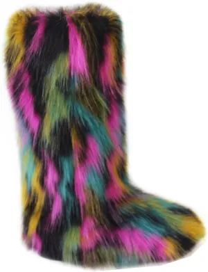 Gegefur Women's Furry Fluffy Boot Faux Fur Long Snow Boot Knee High Boots Warm Comfortable Outdoor Flat Shoes