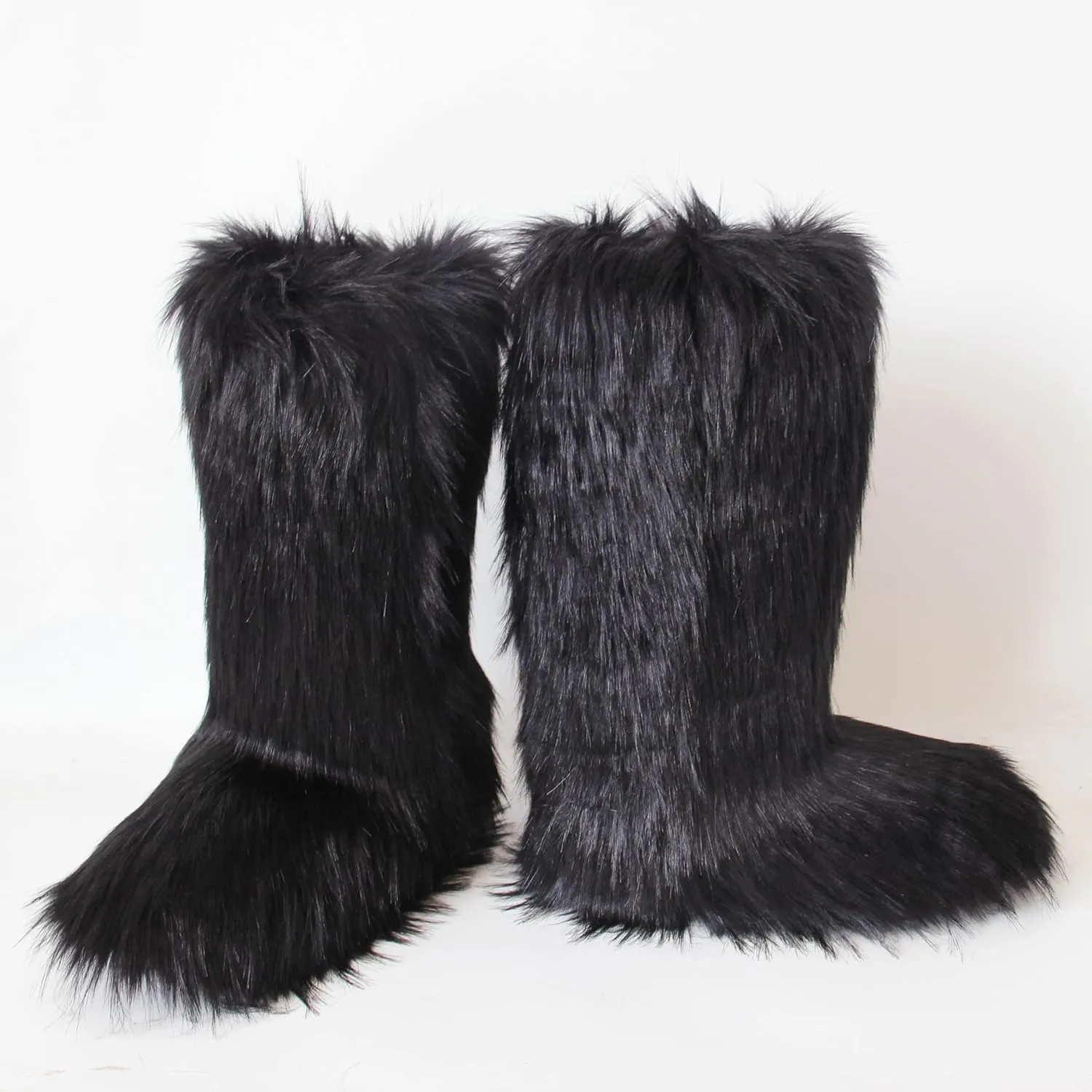 Gegefur Women's Furry Fluffy Boot Faux Fur Long Snow Boot Knee High Boots Warm Comfortable Outdoor Flat Shoes