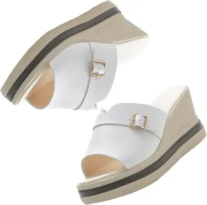 GEXECEUSS Womens Wedge Sandals Slope Heel Thick Bottom Slip On Slippers Non Slip Vintage Open Toe Sandals for Street Work School Beach