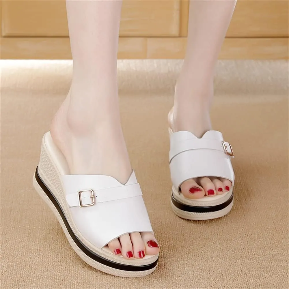 GEXECEUSS Womens Wedge Sandals Slope Heel Thick Bottom Slip On Slippers Non Slip Vintage Open Toe Sandals for Street Work School Beach