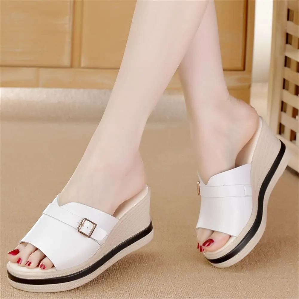 GEXECEUSS Womens Wedge Sandals Slope Heel Thick Bottom Slip On Slippers Non Slip Vintage Open Toe Sandals for Street Work School Beach