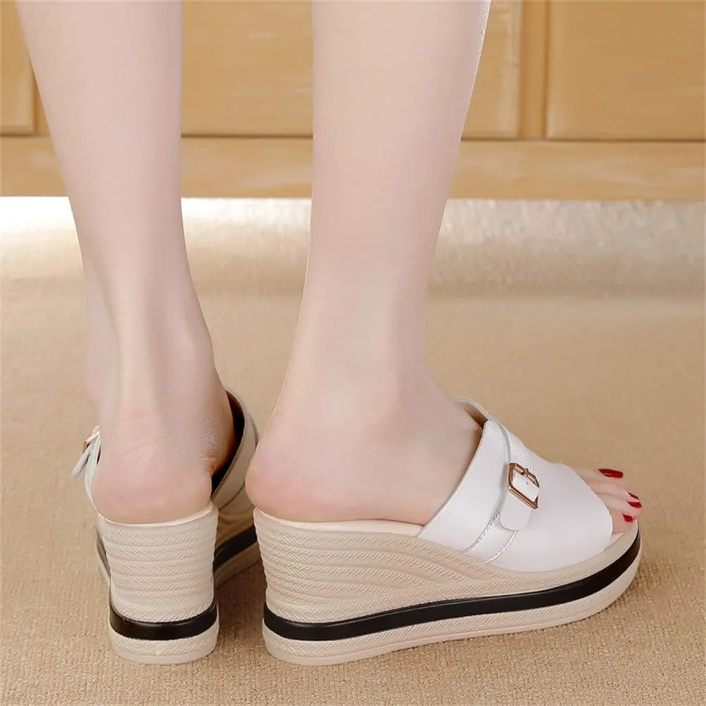 GEXECEUSS Womens Wedge Sandals Slope Heel Thick Bottom Slip On Slippers Non Slip Vintage Open Toe Sandals for Street Work School Beach