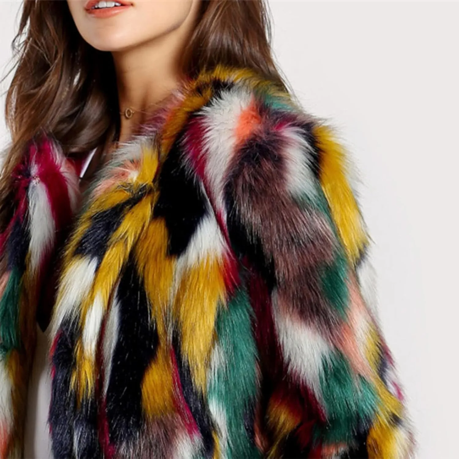 Gihuo Women’s Multicolor Faux Fur Coat Winter Warm Gradient Color Outwear Jacket Fall Shaggy Furry Open Front Cardigan