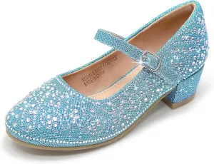 Girls Dress Shoes Mary Jane Low Heel Princess Flower Wedding Flats Glitter Shoes for Toddler/Little Kid/Big Kids