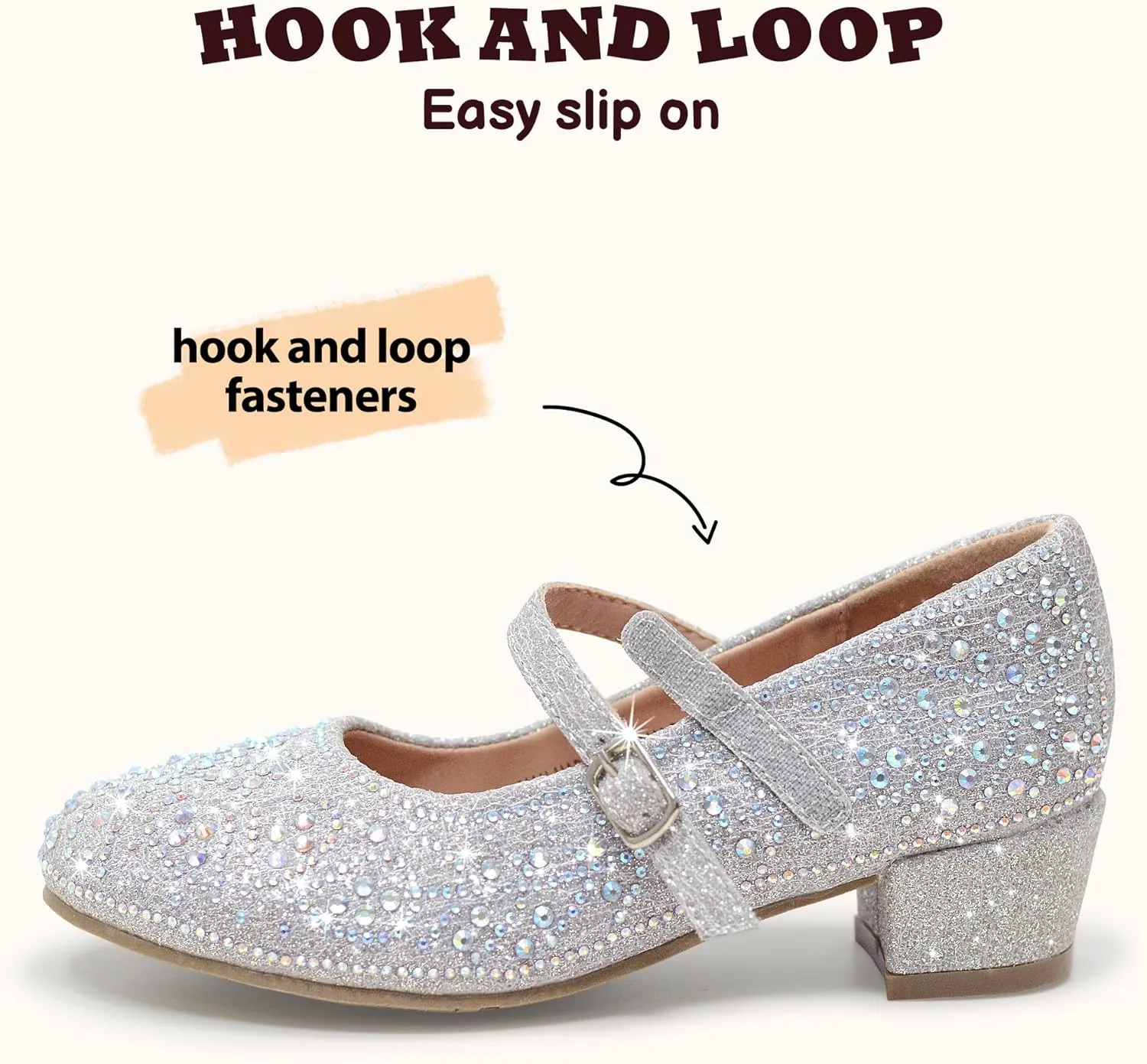 Girls Dress Shoes Mary Jane Low Heel Princess Flower Wedding Flats Glitter Shoes for Toddler/Little Kid/Big Kids