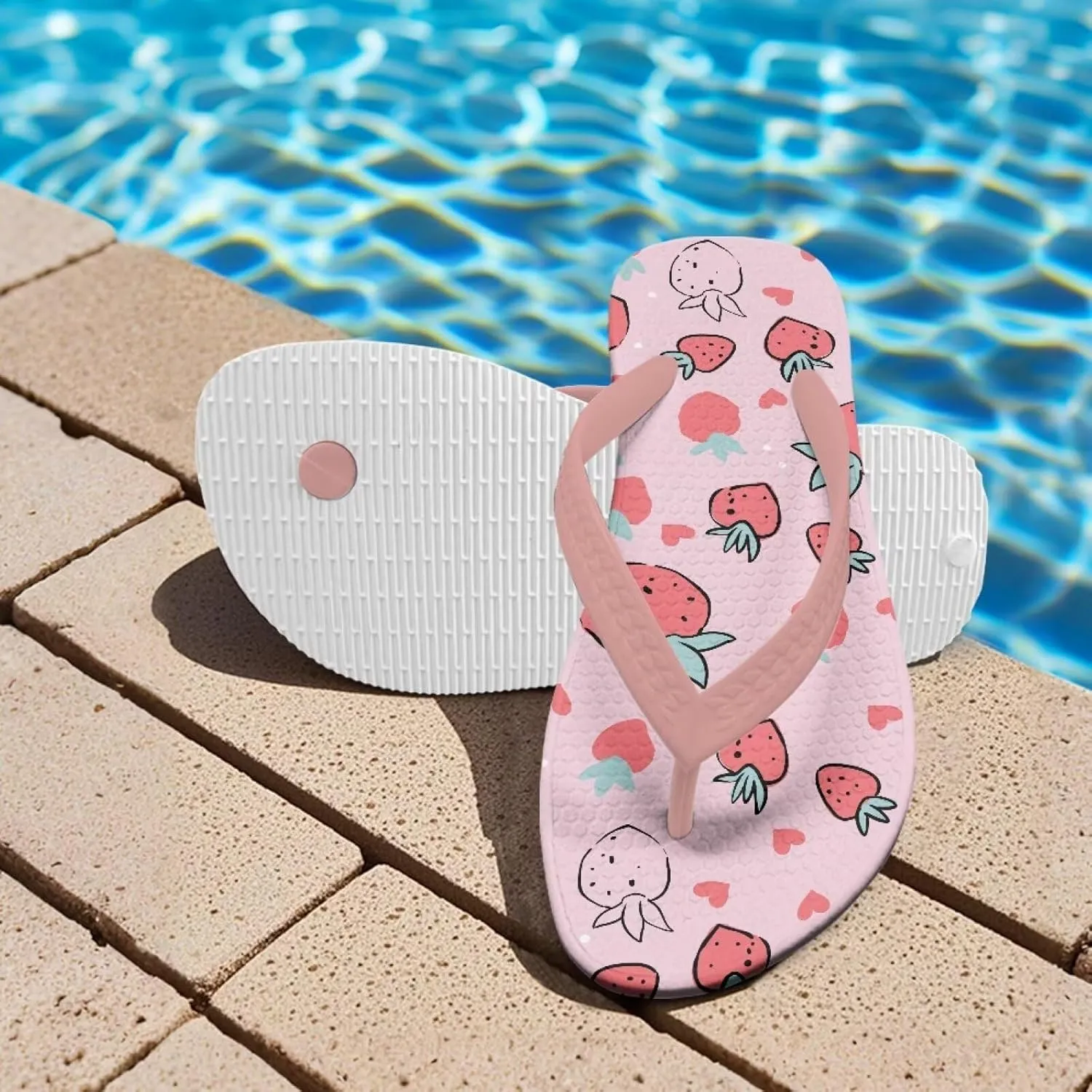 Girl's Flip Flops Kid's Non-Slip Sole Quick Drying Beach Slippers Slide Sandals Pink Straps