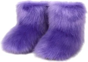 Girls Fluffy Furry Snow Boots Faux Fur Winter Warm Outdoor Boots
