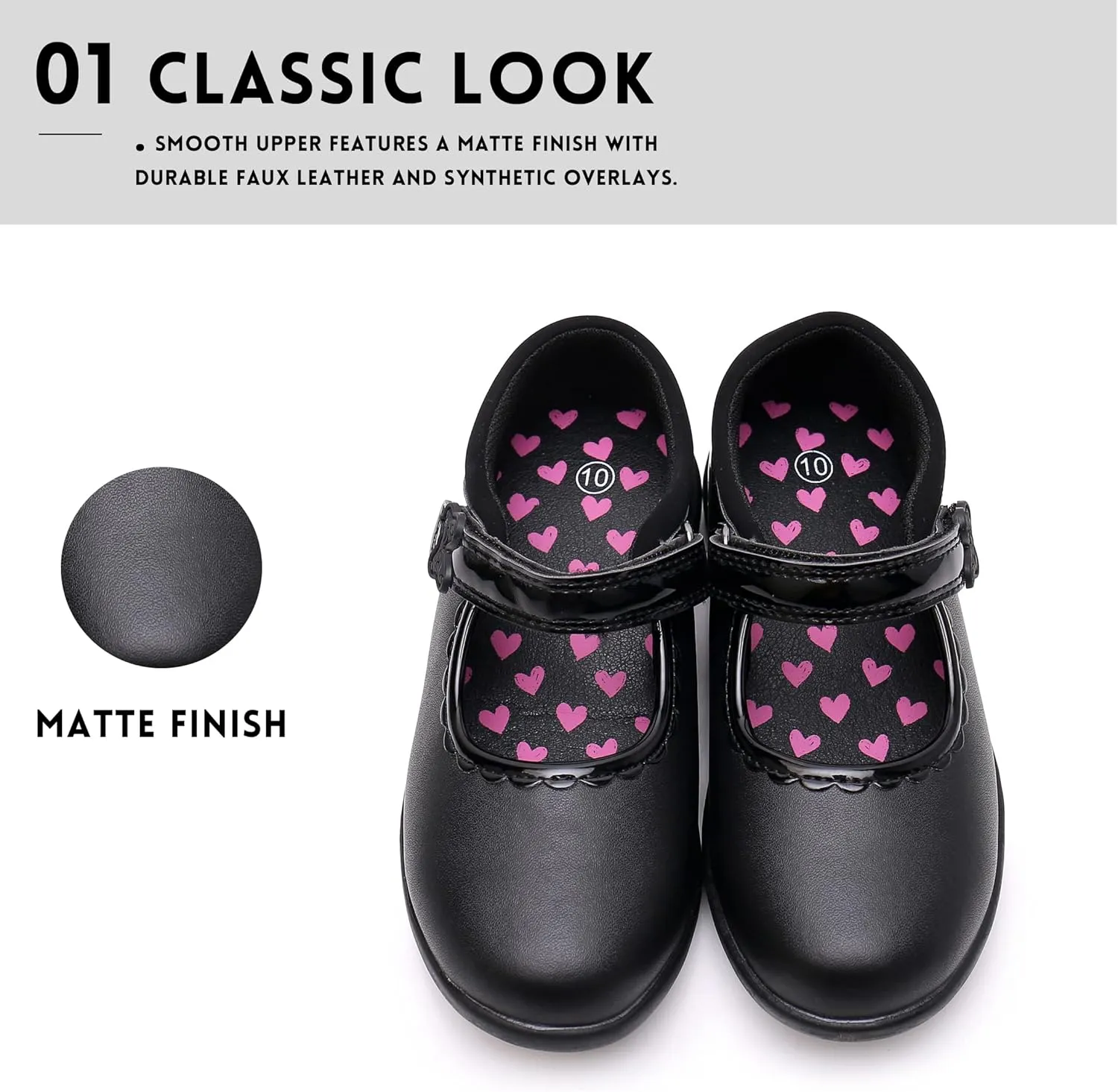 Girls Mary Jane Shoes, School Uniform Black Flat Dress Shoes(Toddler/Little Kid/Big Kid)