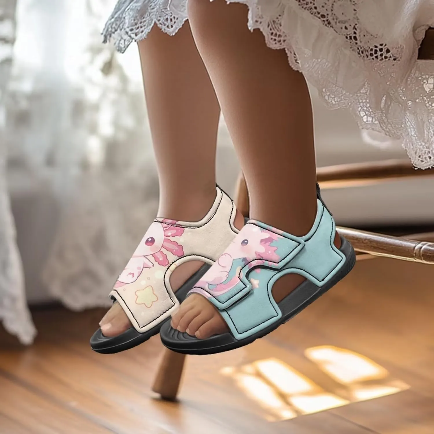 Girls Pink Axolotl Sandals Fashion Mushroom Pool Water Shoes Open Toe Outdoor Summer Hiking Athletic Sandals for Toddler Kids