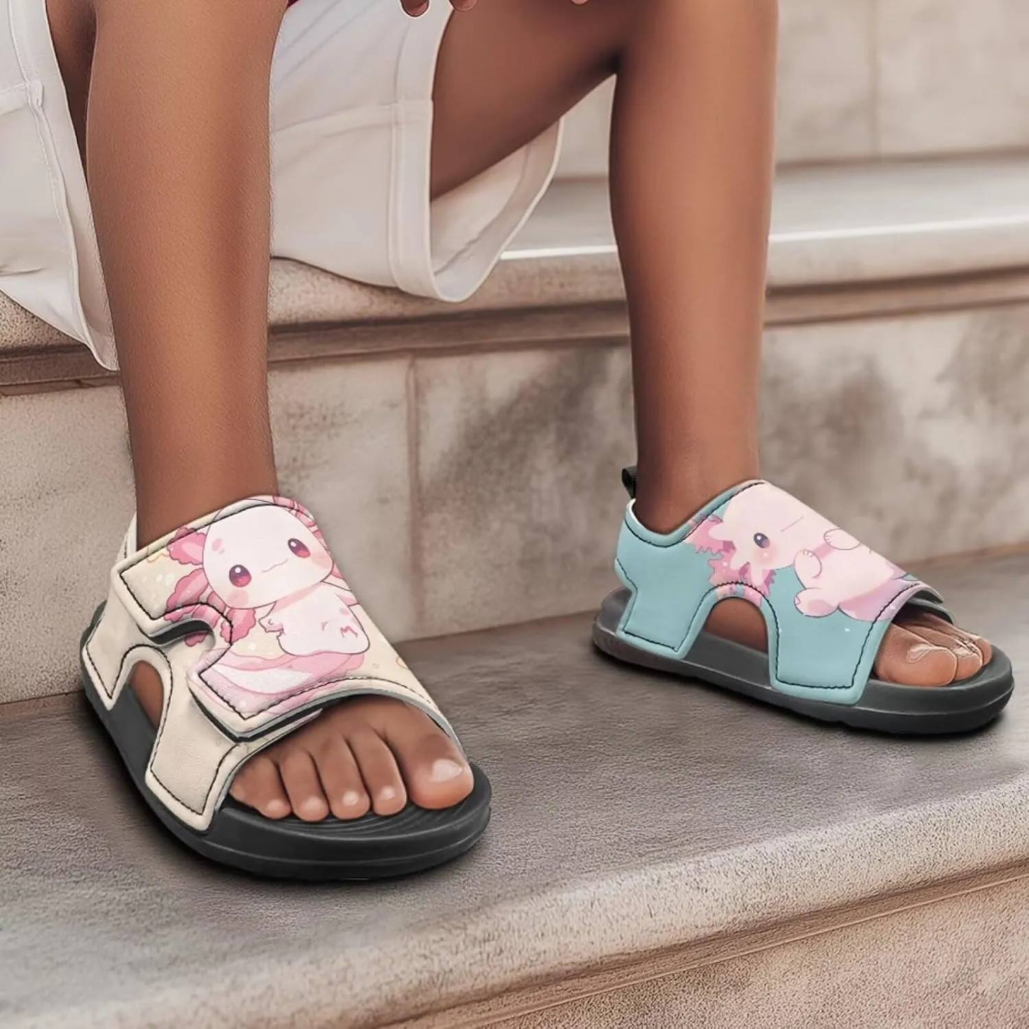 Girls Pink Axolotl Sandals Fashion Mushroom Pool Water Shoes Open Toe Outdoor Summer Hiking Athletic Sandals for Toddler Kids