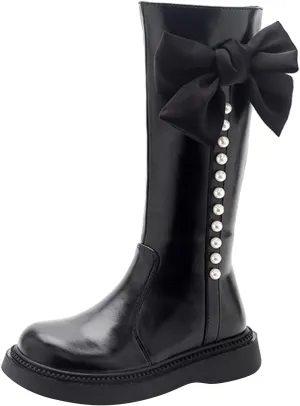 Girls Tall Leather Boots Childrens 𝐖aterproof Long Boots Big Kids Outdoor Non Slip Lightweight Boots Snow Flat Shoes
