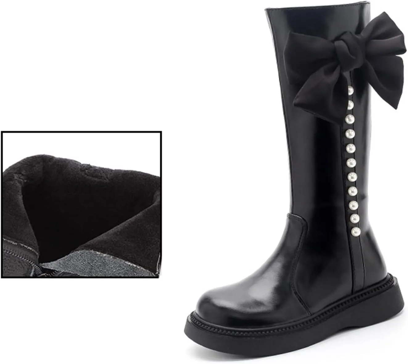 Girls Tall Leather Boots Childrens 𝐖aterproof Long Boots Big Kids Outdoor Non Slip Lightweight Boots Snow Flat Shoes