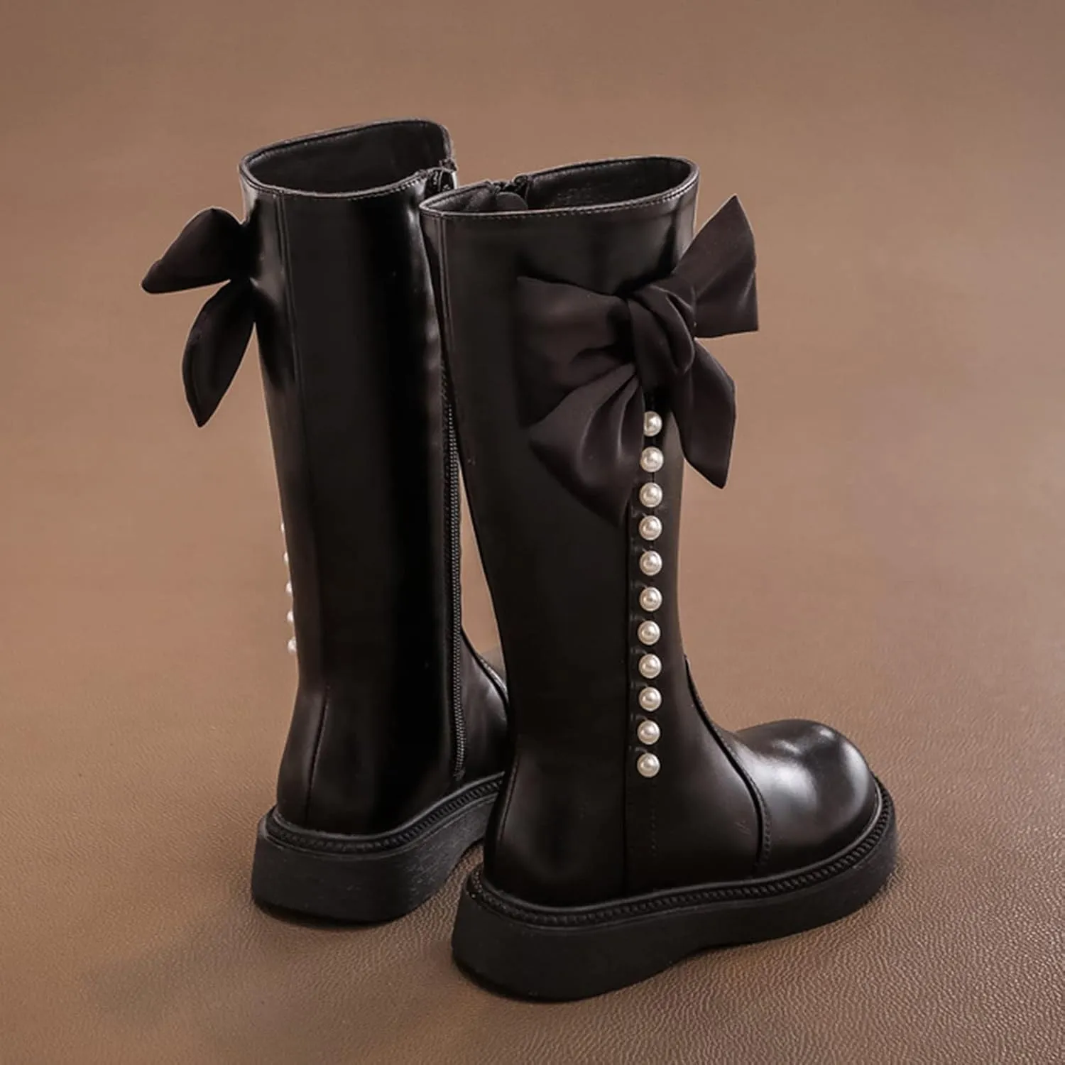 Girls Tall Leather Boots Childrens 𝐖aterproof Long Boots Big Kids Outdoor Non Slip Lightweight Boots Snow Flat Shoes
